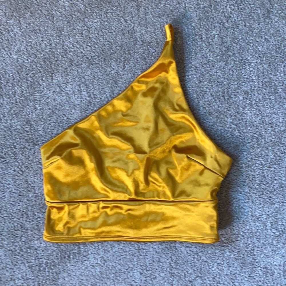 One shoulder gold/yellow crop top